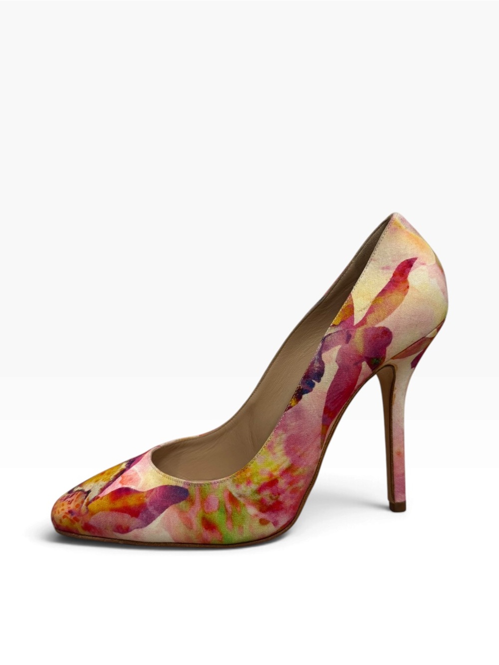 Oscar de la Renta Floral Watercolor Pumps Multicolor Heels Italy 38.5
